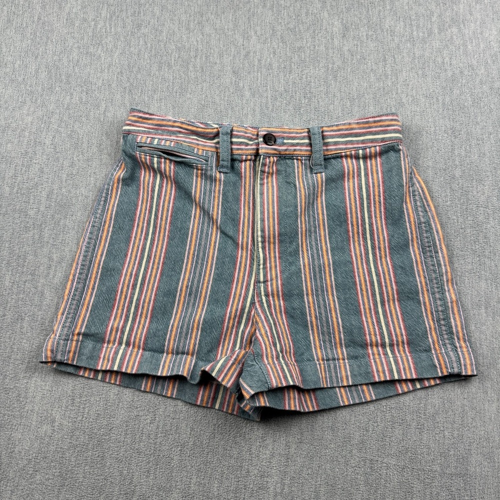Madewell Emmett Shorts Womens 27 Gray Striped High Rise Button Cotton Zip Casual